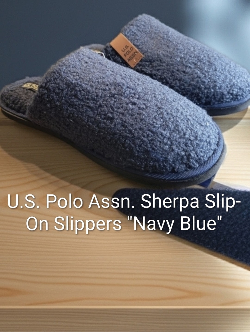 U.S. Polo Assn. Sherpa Slip-On Slippers "Navy Blue" M11/12/W12.5/13.5 NWT